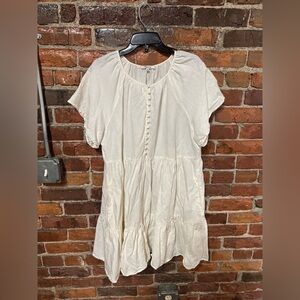 Maxwell White Button-Front Tiered Short Sleeve Linen Blend Dress Size XL